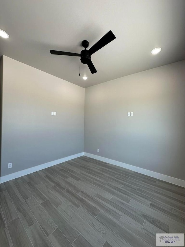 3406 Kelsey Ct, Harlingen, TX 78550 - empty room with ceiling fan, dark wood-style flooring, and recessed lighting