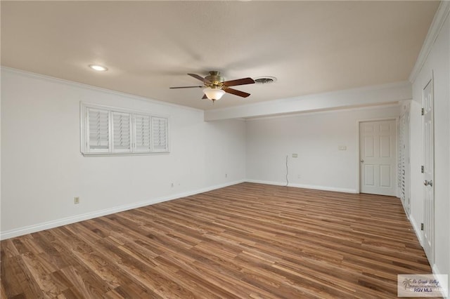 1500 Bryan Rd, Mission, TX 78572 - unfurnished room with crown molding, ceiling fan, wood finished floors, and recessed lighting