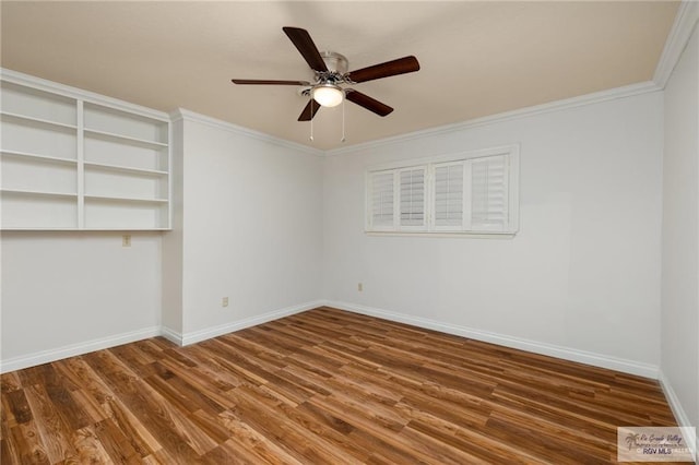 1500 Bryan Rd, Mission, TX 78572 - unfurnished room featuring a ceiling fan, wood finished floors, and ornamental molding