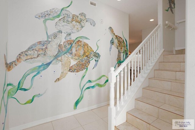 6401 Fountain Way S, Padre Island, TX 78597 - stairway featuring recessed lighting and tile patterned flooring