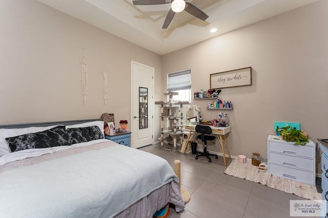 bedroom featuring a ceiling fan and recessed lighting