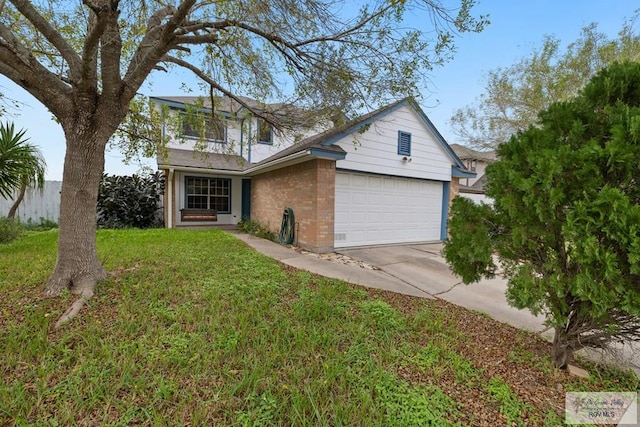 view of front of home with a garage, a balcony, and a front lawn