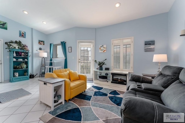 living room featuring light tile patterned floors