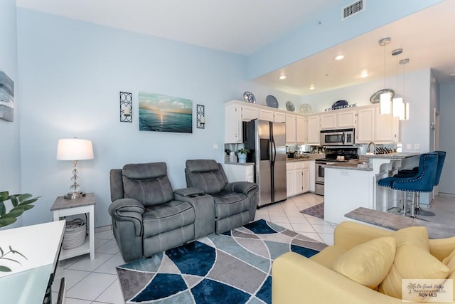 view of tiled living room