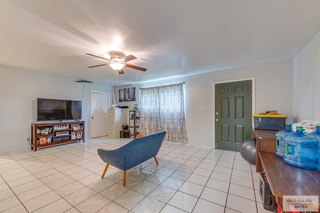 24 Ivy Ln, Brownsville, TX 78521 - living room featuring light tile patterned floors and ceiling fan
