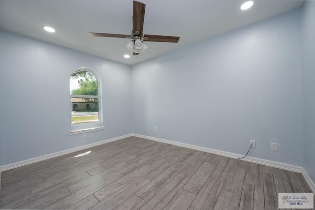 5906 Sunrise Blvd, Harlingen, TX 78552 - unfurnished room featuring a ceiling fan, wood finished floors, recessed lighting, and baseboards