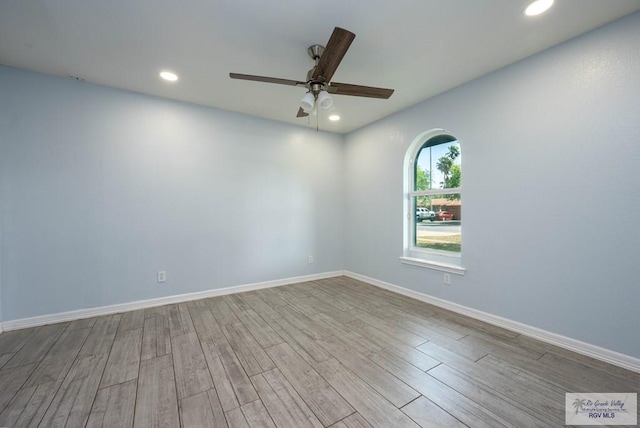 5906 Sunrise Blvd, Harlingen, TX 78552 - empty room featuring a ceiling fan, wood finished floors, recessed lighting, and baseboards