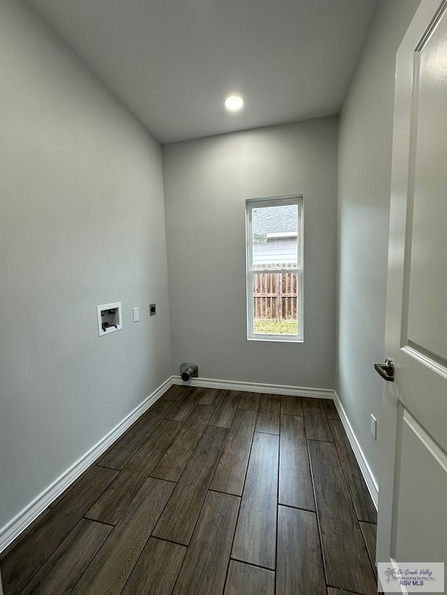 2299 Athens St, Brownsville, TX 78520 - laundry area featuring electric dryer hookup, washer hookup, dark wood finished floors, and recessed lighting