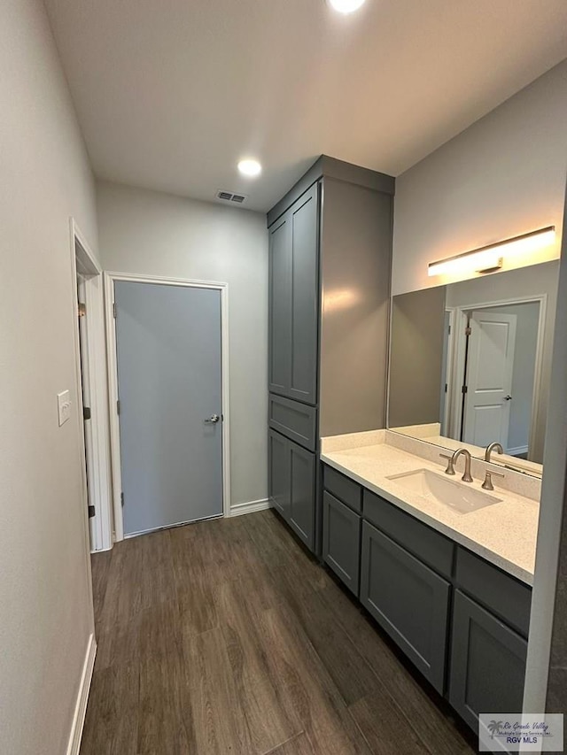 2299 Athens St, Brownsville, TX 78520 - bathroom with wood finished floors, vanity, and recessed lighting
