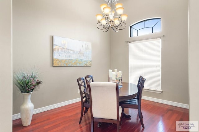 dining room featuring dark hardwood / wood-style flooring and a notable chandelier