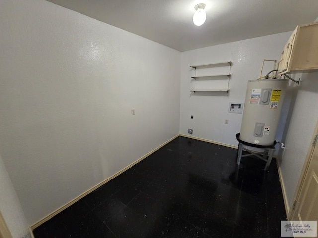 interior space featuring electric dryer hookup, hookup for a washing machine, and water heater