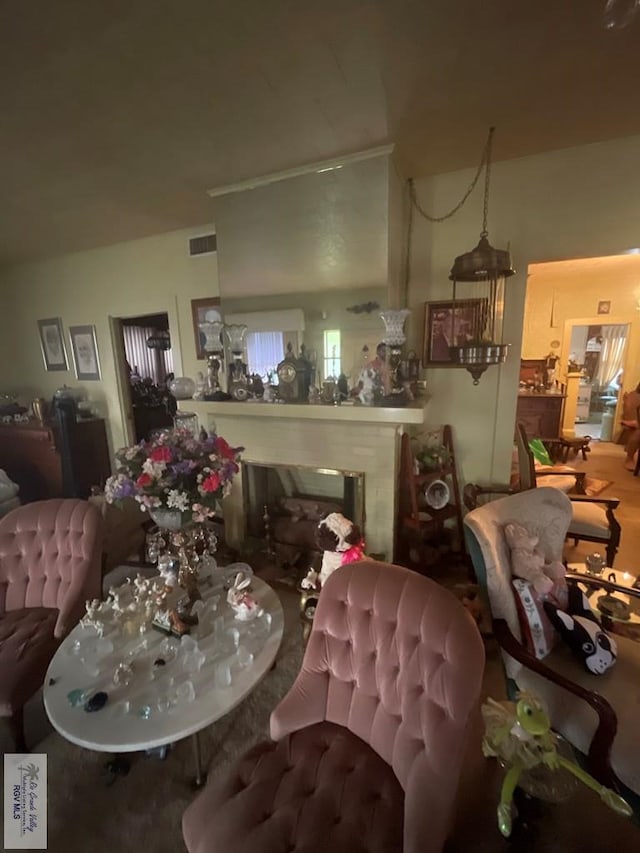 dining area featuring a premium fireplace