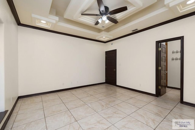 6705 Stone Oak Dr, Brownsville, TX 78526 - empty room with a raised ceiling, a ceiling fan, ornamental molding, and baseboards