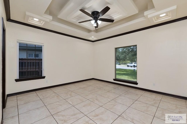 6705 Stone Oak Dr, Brownsville, TX 78526 - unfurnished room with a ceiling fan, crown molding, a raised ceiling, and baseboards