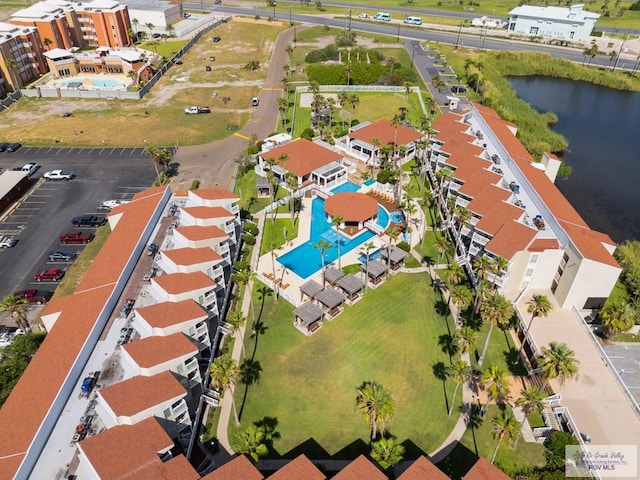 aerial view with a water view