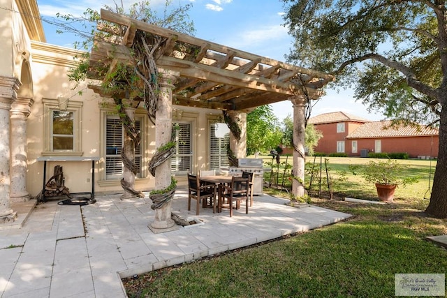 view of patio / terrace with a pergola and grilling area