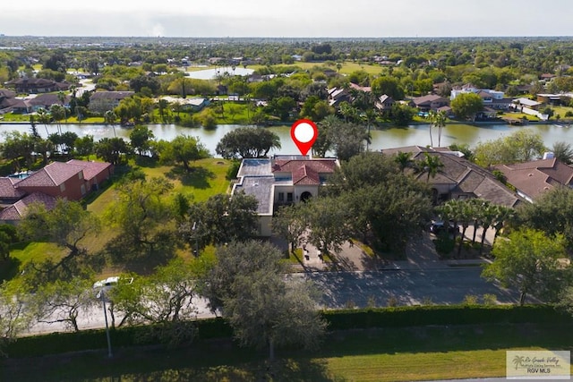 bird's eye view featuring a water view