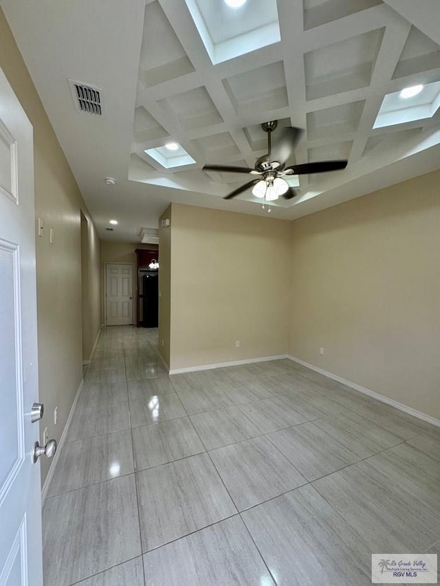 2611 E Eisenhower Ave Unit 50, Alton, TX 78573 - unfurnished room with coffered ceiling, baseboards, beamed ceiling, and a ceiling fan