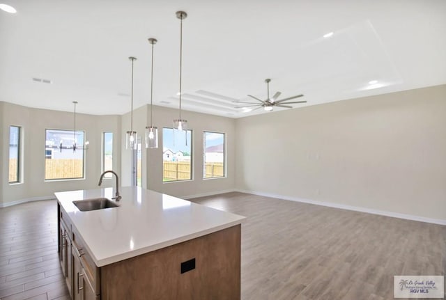 1829 Stirrup Cir, San Benito, TX 78586 - kitchen with a sink, wood finished floors, open floor plan, baseboards, and recessed lighting