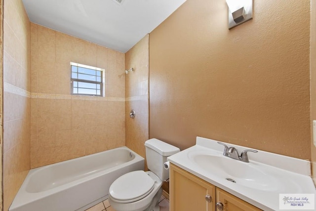 full bathroom with toilet, shower / tub combination, and vanity