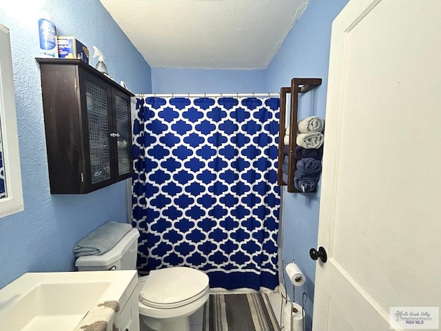 2013 E Jackson St, Harlingen, TX 78550 - full bathroom with toilet, vanity, and a shower with shower curtain