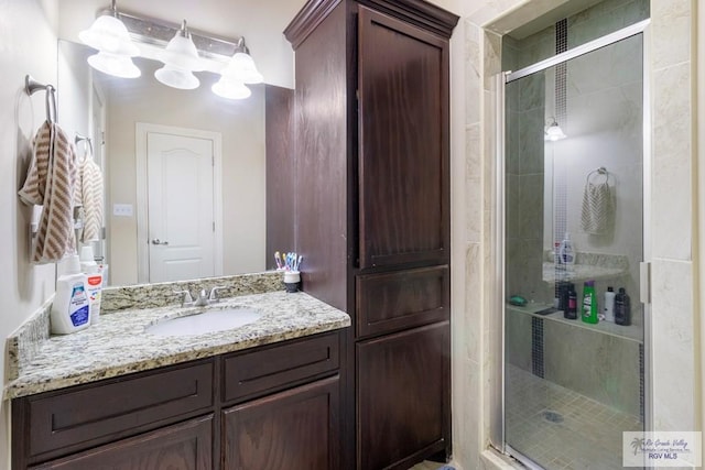 bathroom featuring vanity and an enclosed shower