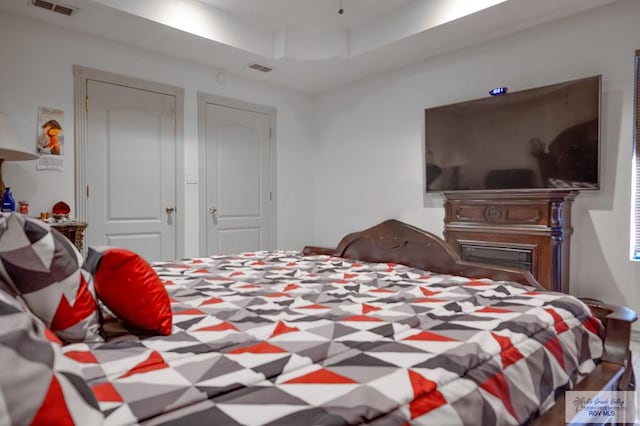 bedroom with a raised ceiling