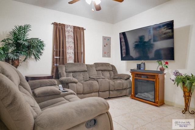 living room with ceiling fan