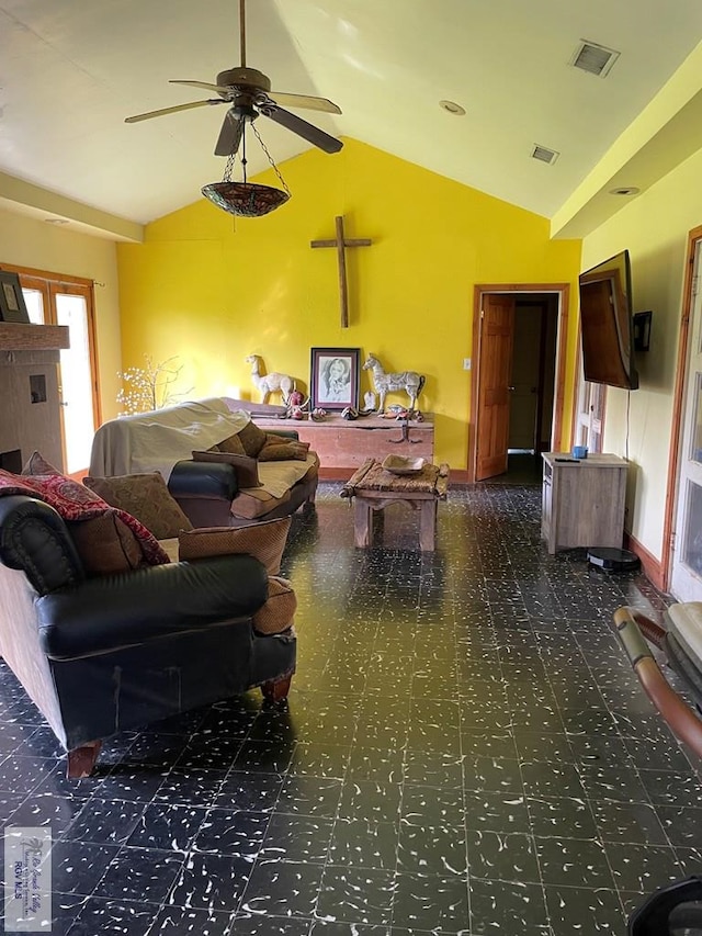 125 W Resaca Rd, Bayview, TX 78566 - living area with ceiling fan and high vaulted ceiling