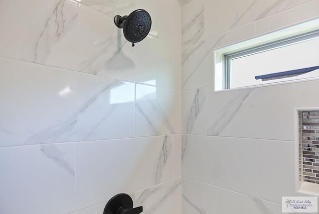 interior details featuring tiled shower