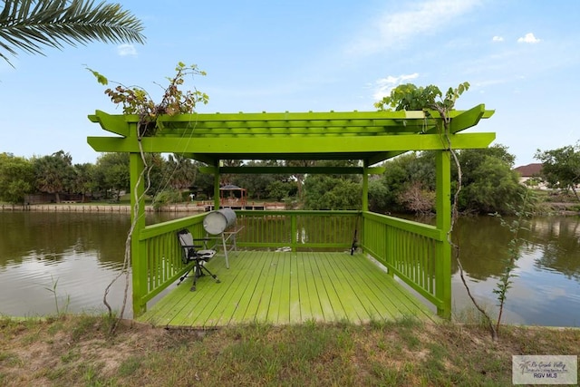 view of dock with a water view