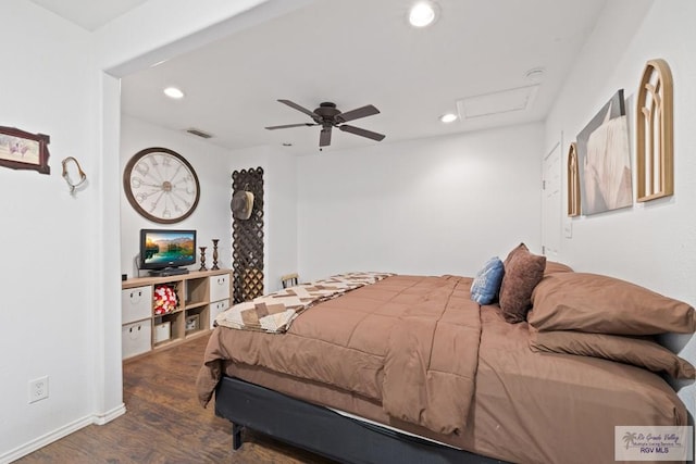 30202 Ratliff Rd, San Benito, TX 78586 - bedroom with attic access, wood finished floors, recessed lighting, ceiling fan, and baseboards