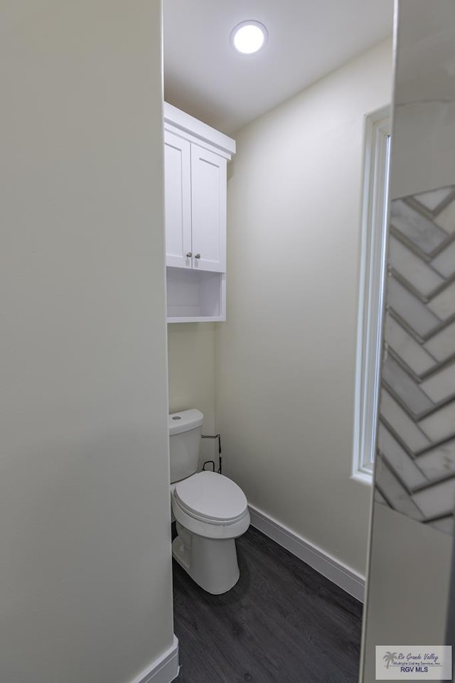 bathroom with wood-type flooring and toilet