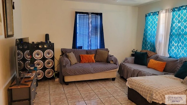 living room featuring light tile patterned floors