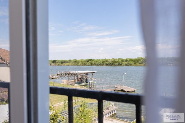 property view of water with a boat dock