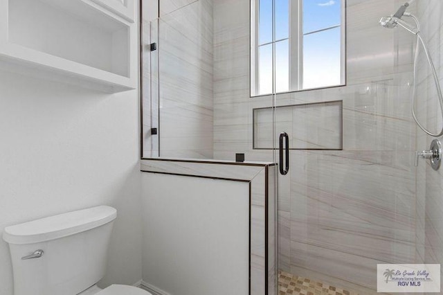 bathroom with a stall shower and toilet