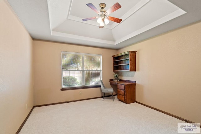 14823 S Valencia Cir, Harlingen, TX 78552 - office featuring a raised ceiling, light carpet, and a ceiling fan