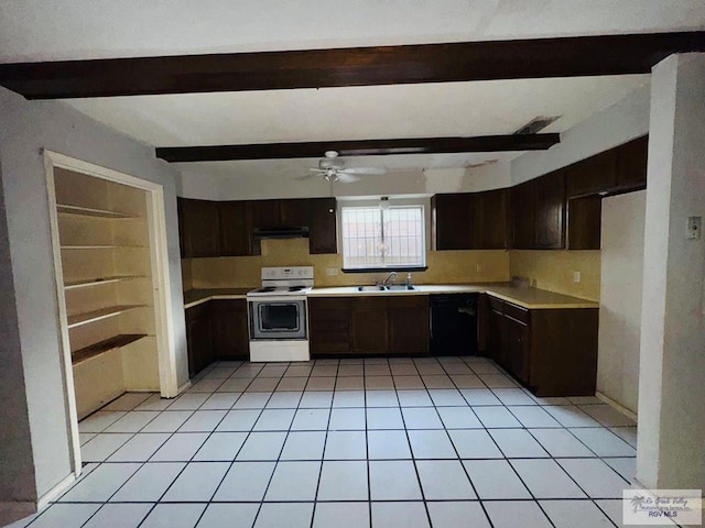 20 Casa Linda Unit 20, Brownsville, TX 78526 - kitchen with electric range, dishwasher, beam ceiling, light countertops, and dark brown cabinets