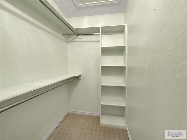 walk in closet with light wood-type flooring