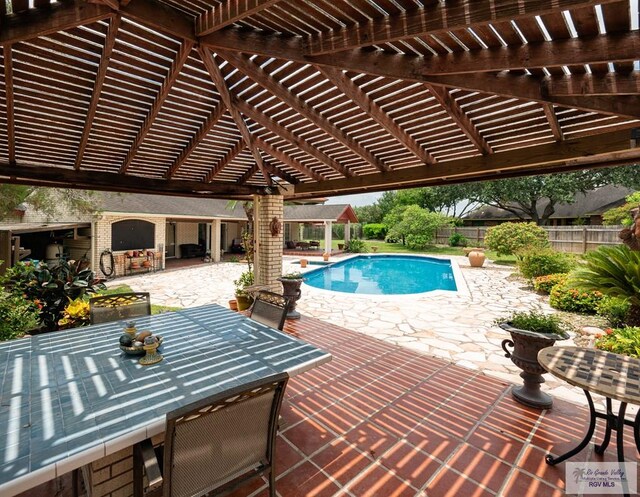 view of pool featuring a pergola and a patio