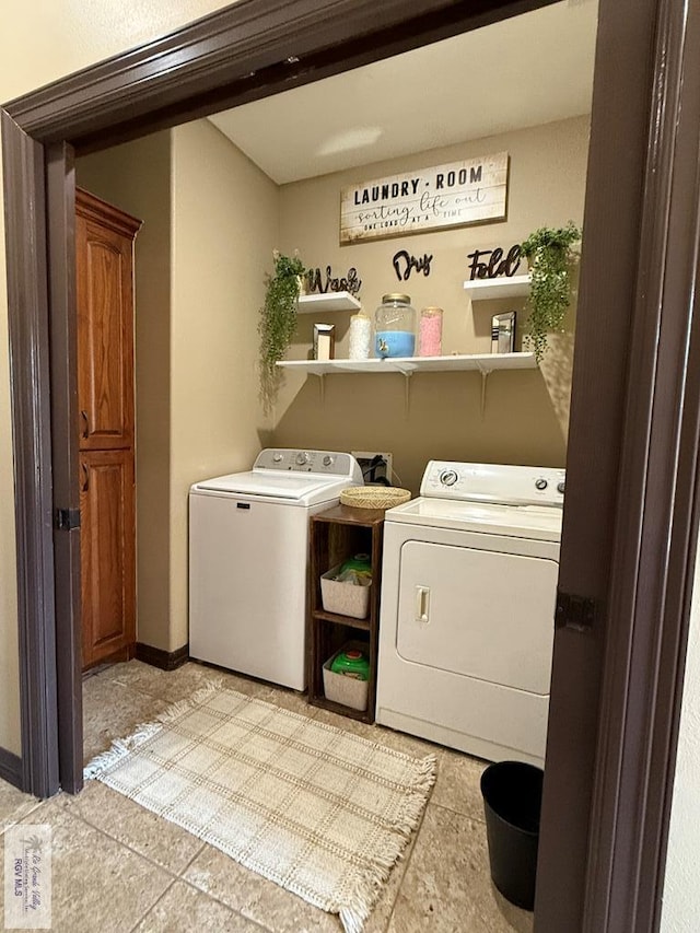 2909 Mi Cielo Dr, Weslaco, TX 78599 - laundry area with washer and dryer and light tile patterned flooring