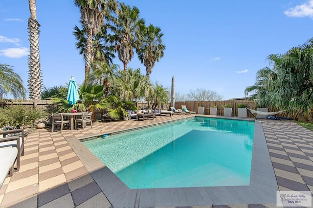 view of swimming pool featuring a patio