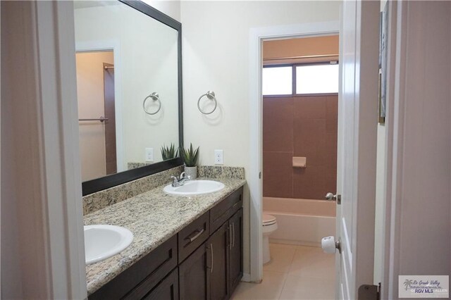 bathroom featuring tile patterned flooring, vanity, and toilet