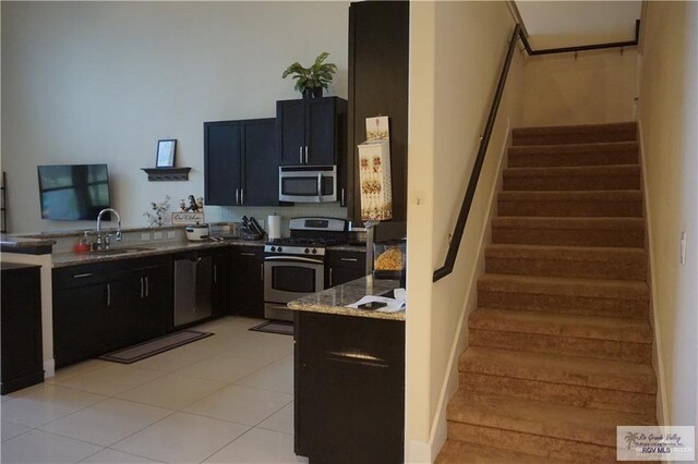 kitchen featuring light stone countertops, sink, and stainless steel appliances