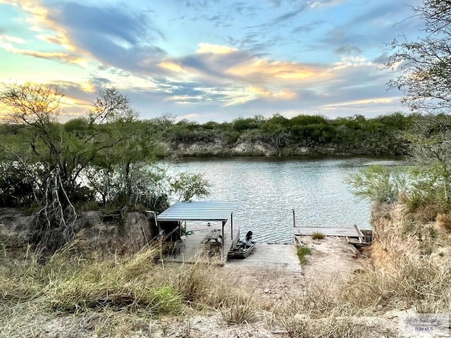 view of dock featuring a water view