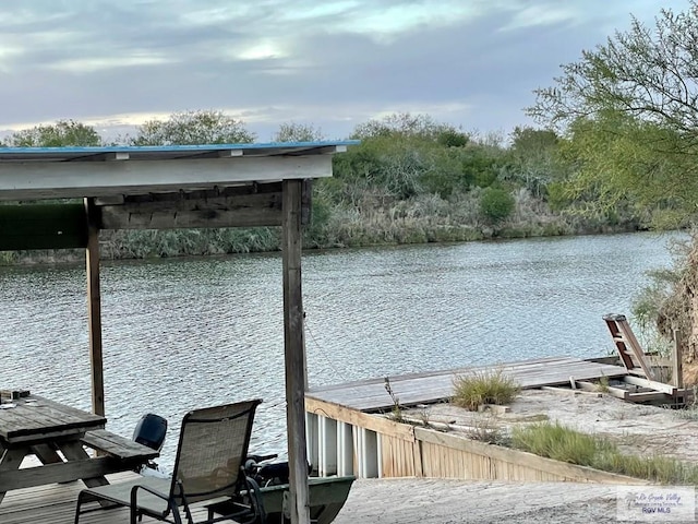 dock area with a water view