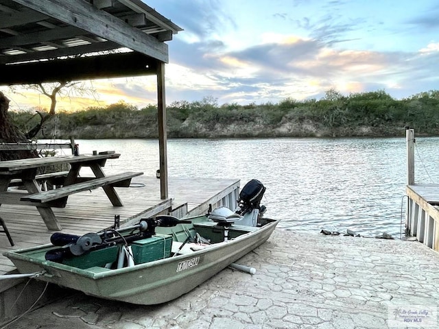 view of dock with a water view