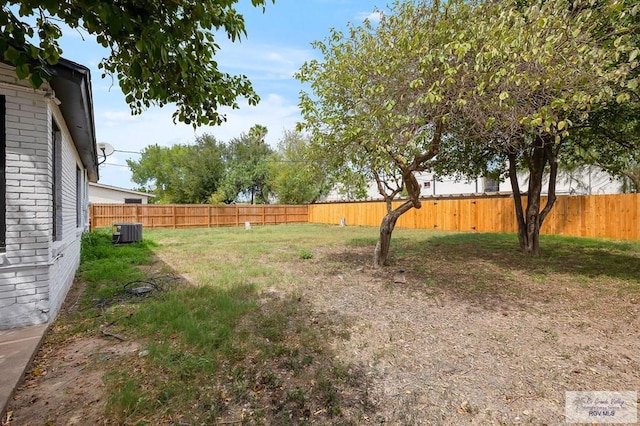 view of yard featuring central air condition unit