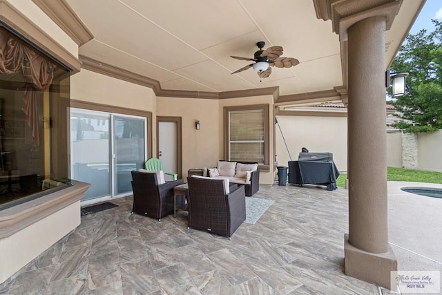 view of patio / terrace with an outdoor hangout area and ceiling fan