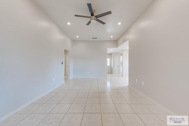 2400 Firenze St, Brownsville, TX 78520 - empty room featuring a ceiling fan, recessed lighting, and light tile patterned flooring